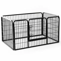 HOMCOM Luxe Parc Enclos Acier 125L X 80l X 70H Cm 4 Panneaux Et 1 Porte Pour Chiens Noir - Noir