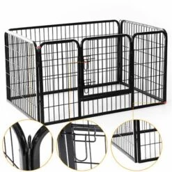 HOMCOM Luxe Parc Enclos Acier 125L X 80l X 70H Cm 4 Panneaux Et 1 Porte Pour Chiens Noir - Noir -Niche, chenil, enclos et parc pour chien Soldes 2022 1165570 4