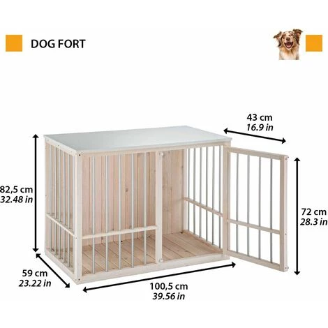 Ferplast DOG FORT Niche D'intérieur En Bois FSC Avec Barres En Aluminium. Variante DOG FORT - Mesures: 100.5 X 59 X H 82.5 Cm - Blanc - Blanc 2 Ferplast DOG FORT Niche D'intérieur En Bois FSC Avec Barres En Aluminium. Variante DOG FORT - Mesures: 100.5 X 59 X H 82.5 Cm - Blanc - Blanc – Image 2