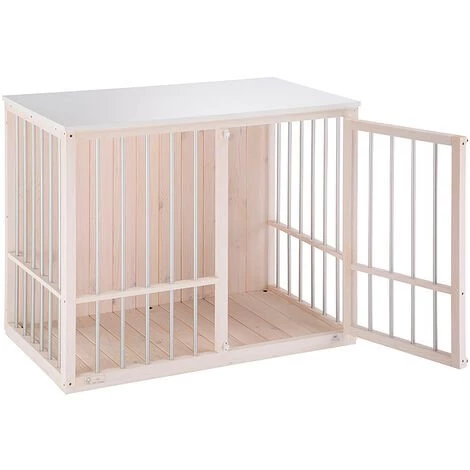 Ferplast DOG FORT Niche D'intérieur En Bois FSC Avec Barres En Aluminium. Variante DOG FORT - Mesures: 100.5 X 59 X H 82.5 Cm - Blanc - Blanc 4 Ferplast DOG FORT Niche D'intérieur En Bois FSC Avec Barres En Aluminium. Variante DOG FORT - Mesures: 100.5 X 59 X H 82.5 Cm - Blanc - Blanc – Image 4