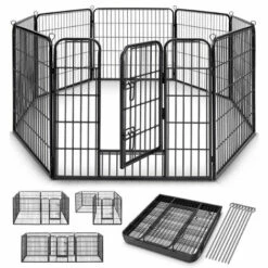 TRESKO Parc Enclos Pour Chiot - 8 Panneaux Hauteur 80 Cm, Noir