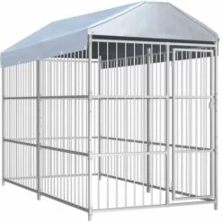 VidaXL Chenil D'extérieur Avec Toit Pour Chiens 300 X 150 X 200 Cm - Argent