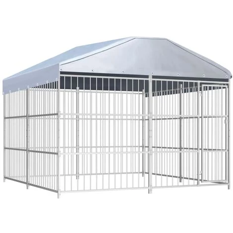 VidaXL Chenil D'extérieur Avec Toit Pour Chiens 300 X 300 X 200 Cm - Argent 1 VidaXL Chenil D'extérieur Avec Toit Pour Chiens 300 X 300 X 200 Cm - Argent