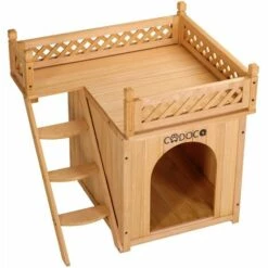 CADOCA Niche Villa Pour Chiens Et/ou Chats En Bois Avec Terrasse - Brun - 64,5 X 54,5 X 53,5 Cm