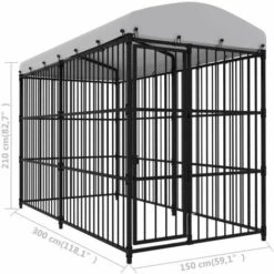 Chenil D'extérieur Avec Toit Pour Chiens 300x150x210 Cm VidaXL - Noir 7 Chenil D'extérieur Avec Toit Pour Chiens 300x150x210 Cm VidaXL - Noir -Niche, chenil, enclos et parc pour chien Soldes 2022 18755102 3