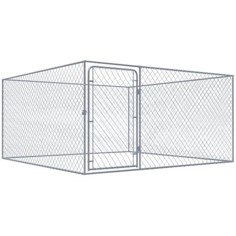 ASUPERMALL Chenil Exterieur Pour Chiens Acier Galvanise 2x2x1 M 3 ASUPERMALL Chenil Exterieur Pour Chiens Acier Galvanise 2x2x1 M – Image 3
