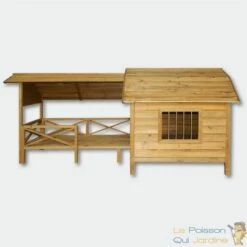 LEPOISSONQUIJARDINEFR Niche Pour Chiens XXL En Bois D'Épicéa Vernis, Longueur De 208 Cm.