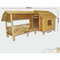 LEPOISSONQUIJARDINEFR Niche Pour Chiens XXL En Bois D'Épicéa Vernis, Longueur De 208 Cm. -Niche, chenil, enclos et parc pour chien Soldes 2022 1986531 4