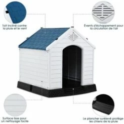 COSTWAY Niche Pour Chien En Polypropylène Imperméable Et Ventilé Avec Bouche D’Aération Et Plancher Surélever Pour Utilisation Intérieure Ou Extérieure 70*65*71.5cm -Niche, chenil, enclos et parc pour chien Soldes 2022 22215518 3