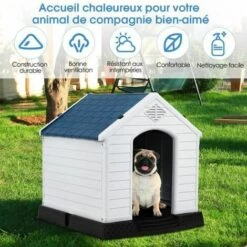 COSTWAY Niche Pour Chien En Polypropylène Imperméable Et Ventilé Avec Bouche D’Aération Et Plancher Surélever Pour Utilisation Intérieure Ou Extérieure 70*65*71.5cm -Niche, chenil, enclos et parc pour chien Soldes 2022 22215518 5