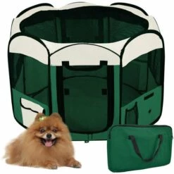 BATHRINS Parc Pour Chien Chat Pliable,125*125*61cm,49cm*61cm*8pcs + 1 Housse De Transport-Vert