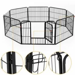 HOMCOM Luxe Parc Enclos Modulable Acier 8 Panneaux Et 1 Porte Pour Chiens 80L X 60H Cm Noir - Noir -Niche, chenil, enclos et parc pour chien Soldes 2022 25008731 4