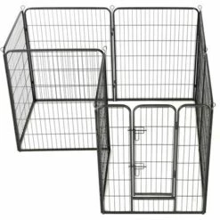 Hommoo Parc Pour Chiens 8 Panneaux Acier 80 X 100 Cm Noir HDV07131 -Niche, chenil, enclos et parc pour chien Soldes 2022 25383536 4