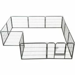 Hommoo Parc Pour Chiens 12 Panneaux Acier 80 X 60 Cm Noir HDV07130 -Niche, chenil, enclos et parc pour chien Soldes 2022 25636115 4