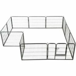 TRUE DEAL Parc Pour Chiens 12 Panneaux Acier 80 X 60 Cm Noir -Niche, chenil, enclos et parc pour chien Soldes 2022 26126440 3