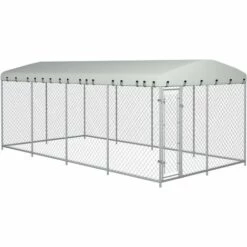 YOUTHUP Chenil Extérieur Avec Toit Pour Chiens 8 X 4 X 2 M - Argent