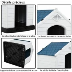 COSTWAY Niche Pour Chien Extérieure 87,7x78,5x81,5CM Avec Toit Bleu+Blanc Imperméable,entilé-Bouche D’Aération,Plancher Surélever -Niche, chenil, enclos et parc pour chien Soldes 2022 27973383 3