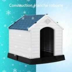 COSTWAY Niche Pour Chien Extérieure 87,7x78,5x81,5CM Avec Toit Bleu+Blanc Imperméable,entilé-Bouche D’Aération,Plancher Surélever -Niche, chenil, enclos et parc pour chien Soldes 2022 27973383 4