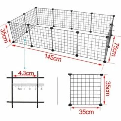 IDEGU Enclos DIY Pour Chiot Parc Enclos Réglable En Fil De Fer Et Plastique Pour Petits Animaux Lapins Hamster - Noir -Niche, chenil, enclos et parc pour chien Soldes 2022 28258675 3