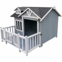 WILTEC Niche De Chien En Gris Maison De Luxe XL Bois Balcon Jardin Terrasse Chien -Niche, chenil, enclos et parc pour chien Soldes 2022 29583979 3