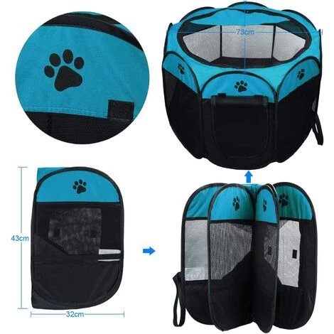 ABCRITAL Coolty Pliable Parc À Chiots Chien, Chien Pet Playpen Pour Chiens Chats Lapins Et Petits Animaux (73 * 73 * 43Cm, Bleu) 4 ABCRITAL Coolty Pliable Parc À Chiots Chien, Chien Pet Playpen Pour Chiens Chats Lapins Et Petits Animaux (73 * 73 * 43Cm, Bleu) – Image 4