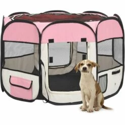 TRUE DEAL Parc Pour Chiens Pliable Avec Sac De Transport Rose 90x90x58 Cm