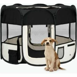 Parc Pour Chiens Pliable Avec Sac De Transport Noir 90x90x58 Cm VidaXL