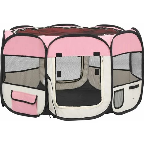 Parc Pliable Pour Chien Avec Sac De Transport Rose 110x110x58cm VidaXL 2 Parc Pliable Pour Chien Avec Sac De Transport Rose 110x110x58cm VidaXL – Image 2