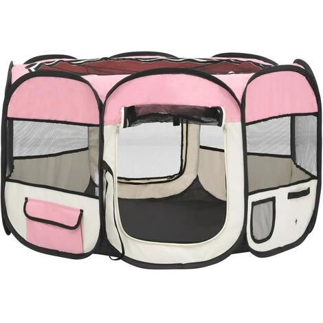 Parc Pliable Pour Chien Avec Sac De Transport Rose 110x110x58cm VidaXL 3 Parc Pliable Pour Chien Avec Sac De Transport Rose 110x110x58cm VidaXL – Image 3