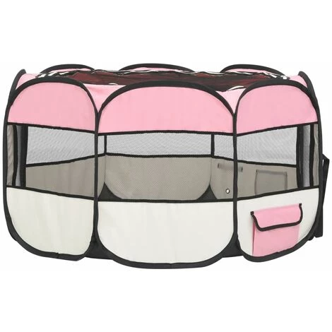 Parc Pliable Pour Chien Avec Sac De Transport Rose 110x110x58cm VidaXL 4 Parc Pliable Pour Chien Avec Sac De Transport Rose 110x110x58cm VidaXL – Image 4