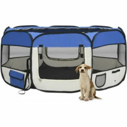 ASUPERMALL Parc Pliable Pour Chien Avec Sac De Transport Bleu 145x145x61cm
