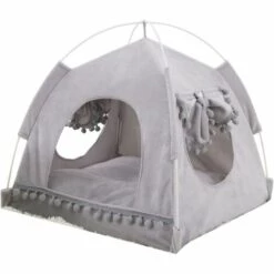 BETTERLIFE Tente Pour Animaux, Lit De Animaux De Compagnie, Tente Coussin Panier Niche Pour Chat Ultra Soft Avec Fenêtre Et Frange, Assemblage Facile, Pratique Pour Stockage Et Nettoyage(gris,S)