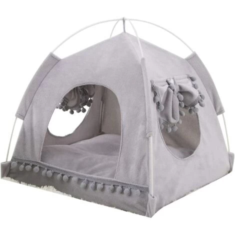 BETTERLIFE Tente Pour Animaux, Lit De Animaux De Compagnie, Tente Coussin Panier Niche Pour Chat Ultra Soft Avec Fenêtre Et Frange, Assemblage Facile, Pratique Pour Stockage Et Nettoyage(gris,S) 1 BETTERLIFE Tente Pour Animaux, Lit De Animaux De Compagnie, Tente Coussin Panier Niche Pour Chat Ultra Soft Avec Fenêtre Et Frange, Assemblage Facile, Pratique Pour Stockage Et Nettoyage(gris,S)