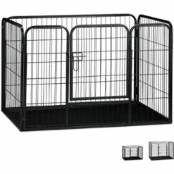 Relaxdays Enclos Pour Chiots Avec Fond, Parc Pour Petits Chiens, Lapins Et Chiots, Intérieur, Haut, Taille L, Noir