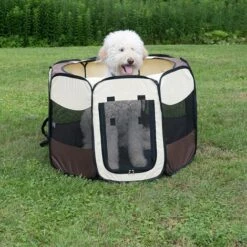 SKECTEN Parc Chien Parc à Chiot Enclos Pour Chiens Chats Lapins Pliable Utiliser à L'intérieur Et à L'extérieur (Café)