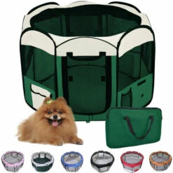 SKECTEN Parc à Chiot, Enclos Pour Petits Animaux, Matériel: Tissu 600D Oxford, Maille Et Acier, Vert