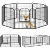 PawHut Luxe Parc Enclos Modulable Pour Chien 8 Panneaux Porte Verrouillable Acier époxy Noir - Noir