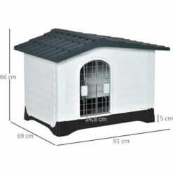 PawHut Niche Chien Style Cottage Dim. 91L X 69l X 66H Cm Petite Porte Grillagée + Grande Porte Latérale Verrouillable PP Blanc Gris Noir -Niche, chenil, enclos et parc pour chien Soldes 2022 34757572 3