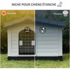 PawHut Niche Chien Style Cottage Dim. 91L X 69l X 66H Cm Petite Porte Grillagée + Grande Porte Latérale Verrouillable PP Blanc Gris Noir -Niche, chenil, enclos et parc pour chien Soldes 2022 34757572 4