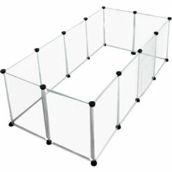 HAPPYSHOPPING Cloture Combinee Gratuite Pour Chiens Et Chats, (blanc Transparent Avec Porte-12 Pieces De S) Adaptee Aux Animaux Pesant Moins De 10 Kg