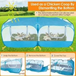DONTODENT Clôture Pour Petits Animaux, Grande Cage De Course à Poulet Portable, Avec Fond Amovible, Mur En Maille Transparente Respirante, Clôture Pliable Pour Animaux De Compagnie, Adaptée à Une Utilisation Intérieure Et Extérieure Pour Les Chiens, Les Chatons Et