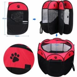 BETTERLIFE Tente Pour Animaux De Compagnie Pliable, Maison En Résille à 8 Ppanneaux, Chenil De Parc à Chiots Pour Chien, Chat Et Lapin(Rouge,S) 8 BETTERLIFE Tente Pour Animaux De Compagnie Pliable, Maison En Résille à 8 Ppanneaux, Chenil De Parc à Chiots Pour Chien, Chat Et Lapin(Rouge,S) -Niche, chenil, enclos et parc pour chien Soldes 2022 36878878 4