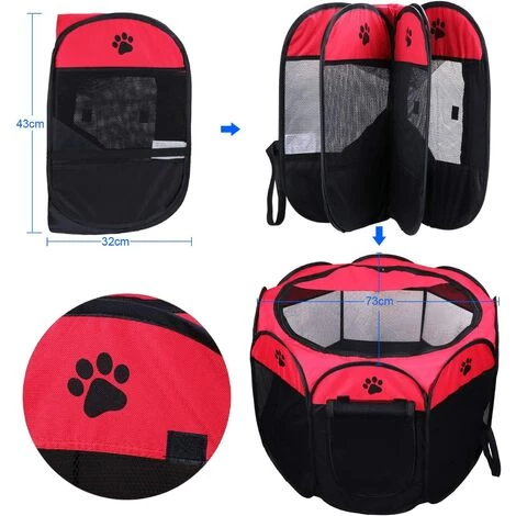 BETTERLIFE Tente Pour Animaux De Compagnie Pliable, Maison En Résille à 8 Ppanneaux, Chenil De Parc à Chiots Pour Chien, Chat Et Lapin(Rouge,S) 4 BETTERLIFE Tente Pour Animaux De Compagnie Pliable, Maison En Résille à 8 Ppanneaux, Chenil De Parc à Chiots Pour Chien, Chat Et Lapin(Rouge,S) – Image 4