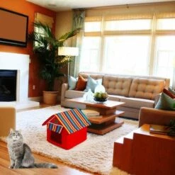 BEARSU De Lapin Tente Lit De Lapin Cabane Pliable Amovible Lavable Tapis Coussin Chaud Pour Chien Portable Fournitures Pour Animaux, Petit 36 * 36 * 39cm -Niche, chenil, enclos et parc pour chien Soldes 2022 38401594 3