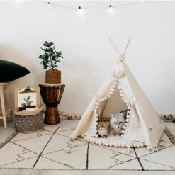 BEARSU Tipi Pour Chien, Tipi Pour Chat, Tipi Pour Animal De Compagnie, Moderne Lit Pour Chat, Petit Lit Pour Chien En Tissu Naturel Et En Bois! (PETIT)