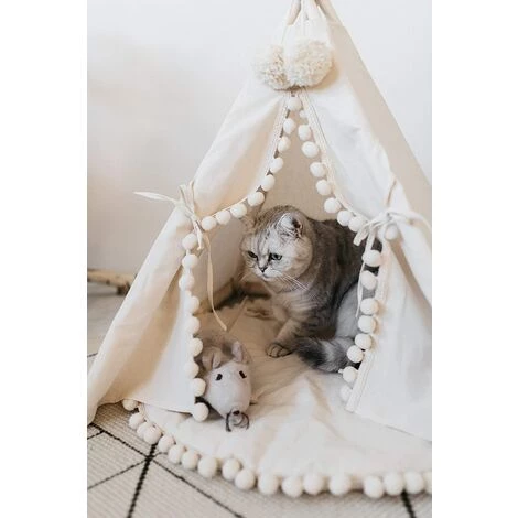 BEARSU Tipi Pour Chien, Tipi Pour Chat, Tipi Pour Animal De Compagnie, Moderne Lit Pour Chat, Petit Lit Pour Chien En Tissu Naturel Et En Bois! (PETIT) 2 BEARSU Tipi Pour Chien, Tipi Pour Chat, Tipi Pour Animal De Compagnie, Moderne Lit Pour Chat, Petit Lit Pour Chien En Tissu Naturel Et En Bois! (PETIT) – Image 2