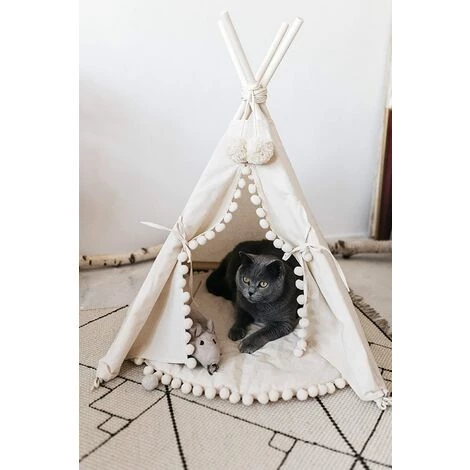 BEARSU Tipi Pour Chien, Tipi Pour Chat, Tipi Pour Animal De Compagnie, Moderne Lit Pour Chat, Petit Lit Pour Chien En Tissu Naturel Et En Bois! (PETIT) 4 BEARSU Tipi Pour Chien, Tipi Pour Chat, Tipi Pour Animal De Compagnie, Moderne Lit Pour Chat, Petit Lit Pour Chien En Tissu Naturel Et En Bois! (PETIT) – Image 4