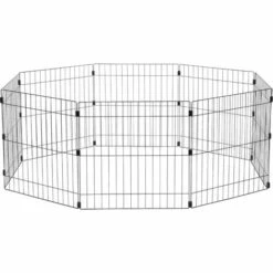 Iris Ohyama, Parc à Chiot / Enclos Chien D'extérieur 1,7 M², 8 Panneaux, Porte Verrouillable, Connecteurs Pour Un Assemblage & Démontage Facile, Modulable Pour Chien - Wire Pet Circle WPC-24, Noir