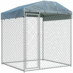 HAPPYSHOPPING Chenil D'exterieur Avec Toit Pour Chiens 193x193x225 Cm