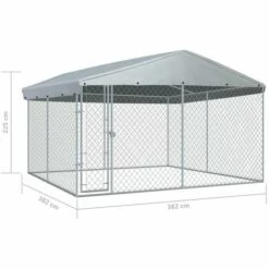 HAPPYSHOPPING Chenil Exterieur Avec Toit Pour Chiens 382x382x225 Cm -Niche, chenil, enclos et parc pour chien Soldes 2022 39693591 5